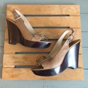 Nine West platform peep toe sling back heels 8
